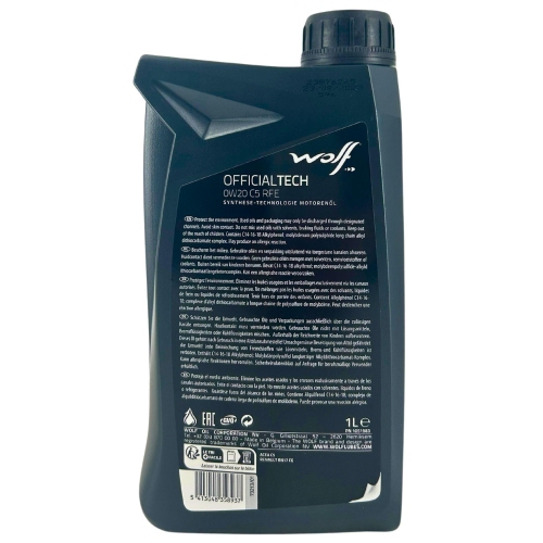 Motor&ouml;l Motoren&ouml;l Wolf OfficialTech 0W-20 C5 RFE 1 Liter Flasche 1051983