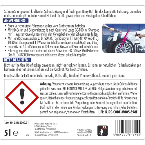 Sonax XTREME Richfoam Shampoo 5Liter Aktivschaum intensiv schmutzlösender Schaum