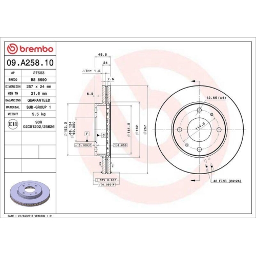 BREMBO Bremsscheibe PRIME LINE 09.A258.10