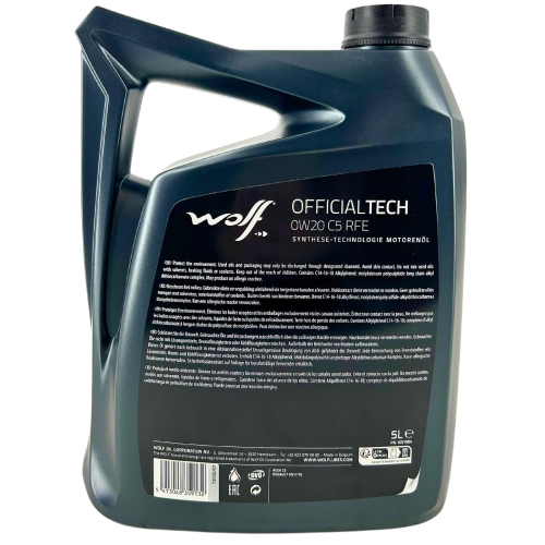 Motor&ouml;l Motoren&ouml;l Wolf OfficialTech 0W-20 C5 RFE 5 Liter Kanister 1051984