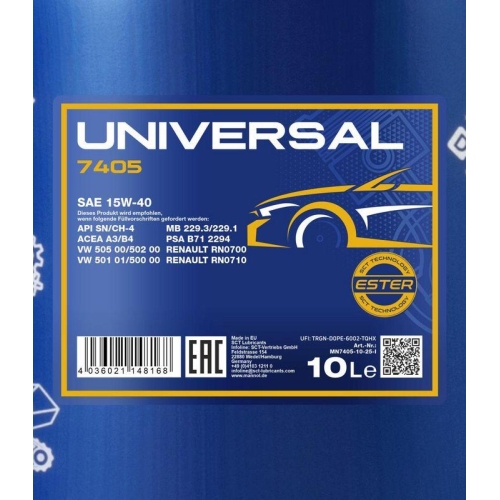 Motor&ouml;l Motoren&ouml;l Mannol Universal 15W-40 10 Liter Kanister MN7405-10