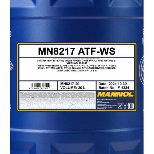 Automatikgetriebe&ouml;l Mannol ATF WS Getriebe&ouml;l 20 Liter Kanister MN8217-20
