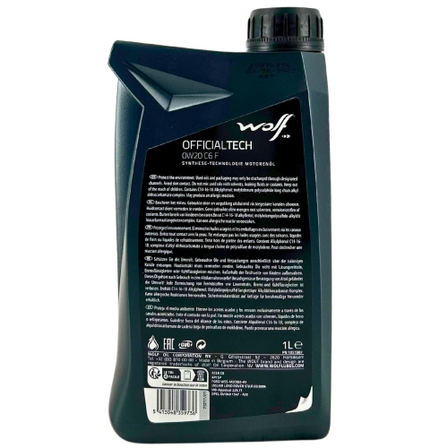 Motor&ouml;l Motoren&ouml;l Wolf OfficialTech 0W-20 C6 F 1 Liter Flasche 1051987