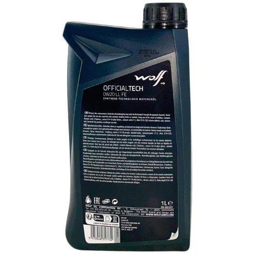 Motor&ouml;l Motoren&ouml;l Wolf OfficialTech 0W-20 LL FE 1 Liter Flasche 1051977