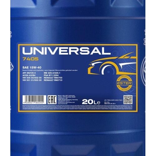 Motor&ouml;l Motoren&ouml;l Mannol Universal 15W-40 20 Liter Kanister MN7405-20