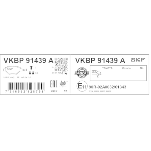 SKF Bremsbelagsatz, Scheibenbremse VKBP 91439 A
