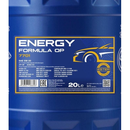 Motor&ouml;l Motoren&ouml;l Mannol Energy Formula OP 5W-30 20 Liter Kanister MN7701-20