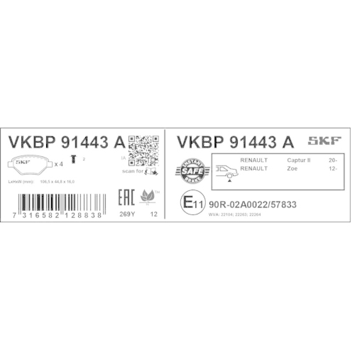 SKF Bremsbelagsatz, Scheibenbremse VKBP 91443 A