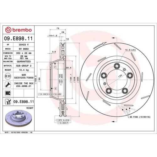 BREMBO Bremsscheibe PRIME LINE - UV Coated 09.E898.11