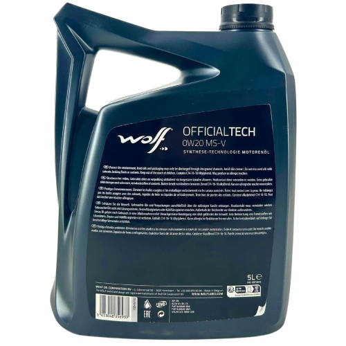 Motor&ouml;l Motoren&ouml;l Wolf OfficialTech 0W-20 MS-V 5 Liter Kanister 1051972
