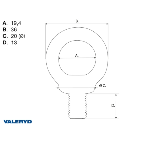 Ringschraube, DIN580, WLL 140Kg, M8 Anh&auml;nger Valeryd 6510311