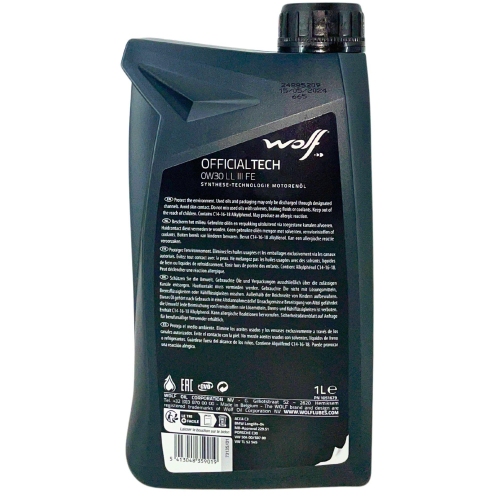 Motor&ouml;l Motoren&ouml;l Wolf OfficialTech 0W-30 LL III FE 1 Liter Flasche 1051679