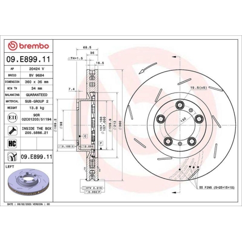 BREMBO Bremsscheibe PRIME LINE - UV Coated 09.E899.11