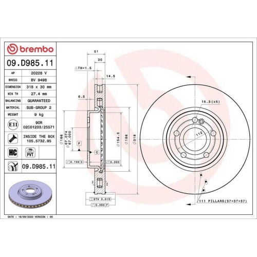 BREMBO Bremsscheibe PRIME LINE - UV Coated 09.D985.11