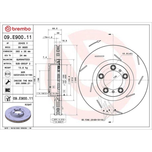 BREMBO Bremsscheibe PRIME LINE - UV Coated 09.E900.11