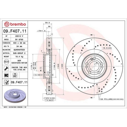 BREMBO Bremsscheibe PRIME LINE - UV Coated 09.F407.11