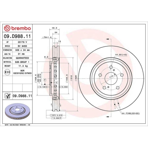 BREMBO Bremsscheibe PRIME LINE - UV Coated 09.D988.11