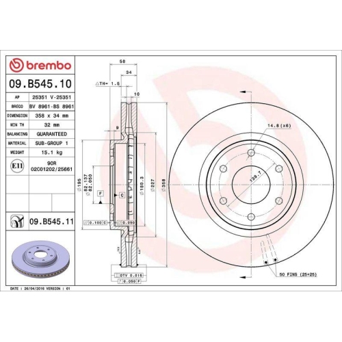 BREMBO Bremsscheibe PRIME LINE - UV Coated 09.B545.11