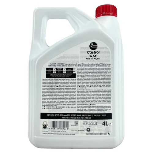 Motor&ouml;l Castrol GTX 10W-40 A3/B4 Fiat Mercedes Renault VW 501 01 505 00 4 Liter