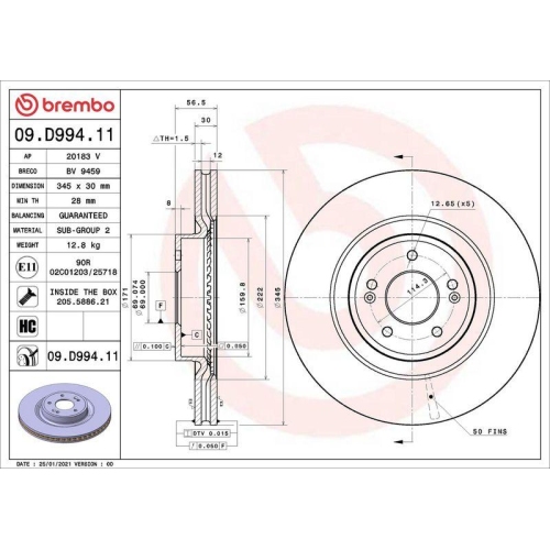 BREMBO Bremsscheibe PRIME LINE - UV Coated 09.D994.11