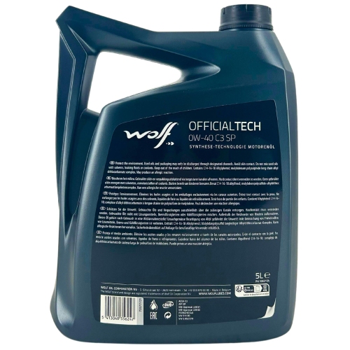 Motor&ouml;l Motoren&ouml;l Wolf OfficialTech 0W-40 C3 SP 5 Liter Kanister 1052104