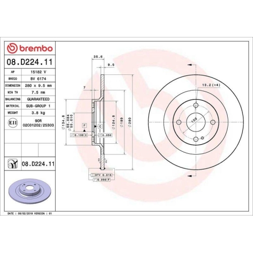 BREMBO Bremsscheibe PRIME LINE - UV Coated 08.D224.11