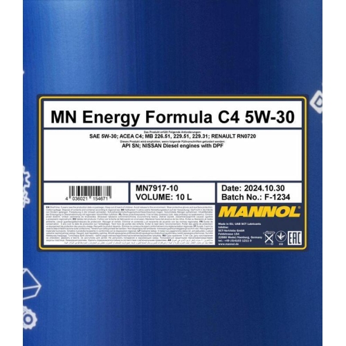 Motor&ouml;l Motoren&ouml;l Mannol Energy Formula C4 5W-30 10 Liter Kanister MN7917-10