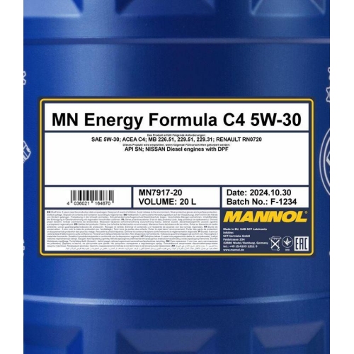 Motor&ouml;l Motoren&ouml;l Mannol Energy Formula C4 5W-30 20 Liter Kanister MN7917-20