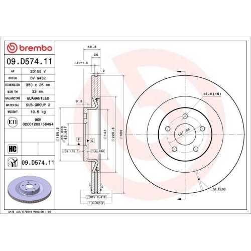 BREMBO Bremsscheibe PRIME LINE - UV Coated 09.D574.11