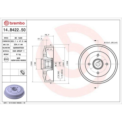 BREMBO Bremstrommel ESSENTIAL LINE - With Bearing Kit 14.B422.50