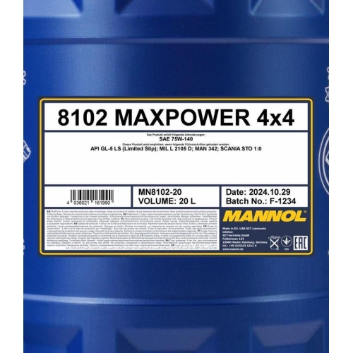 Getriebe&ouml;l Mannol Maxpower 4x4 75W-140 GL-5 LS 20 Liter Kanister MN8102-20