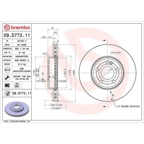 BREMBO Bremsscheibe PRIME LINE - UV Coated 09.D772.11