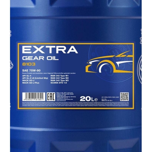 Mannol Extra Gear Oil Getriebe&ouml;l 75W-90 GL-4/GL-5 LS 20 Liter Kanister MN8103-20