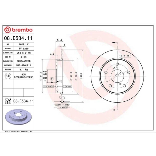 BREMBO Bremsscheibe PRIME LINE - UV Coated 08.E534.11