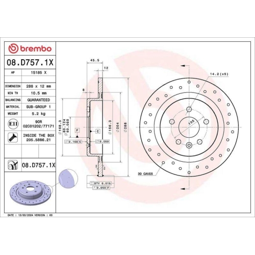 BREMBO Bremsscheibe XTRA LINE - Xtra 08.D757.1X