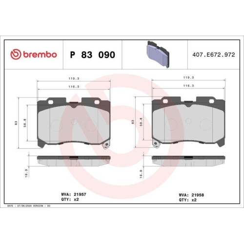 BREMBO Bremsbelagsatz, Scheibenbremse PRIME LINE P 83 090