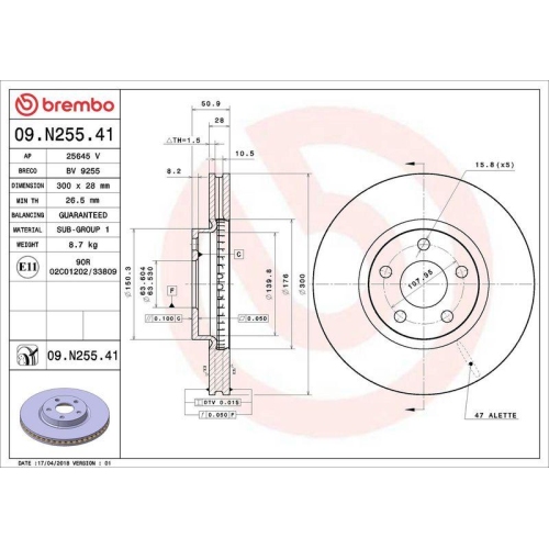 BREMBO Bremsscheibe PRIME LINE - UV Coated 09.N255.41