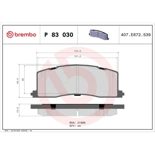 BREMBO Bremsbelagsatz, Scheibenbremse PRIME LINE P 83 030