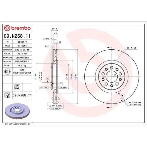BREMBO Bremsscheibe PRIME LINE - UV Coated 09.N268.11