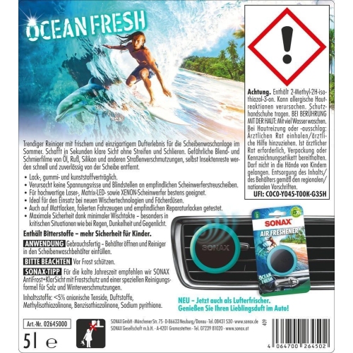SONAX ScheibenReiniger gebrauchsfertig Ocean-Fresh, 5 Liter 02645000