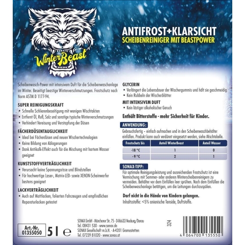 Scheibenreiniger WinterBeast AntiFrost+KlarSicht bis -18 &deg;C - 5 Liter 01355050