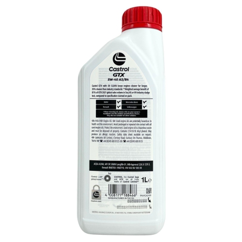 Motor&ouml;l Castrol GTX 5W-40 A3/B4 VW 505 502 Renault MB BMW Longlife 1Liter 15F686