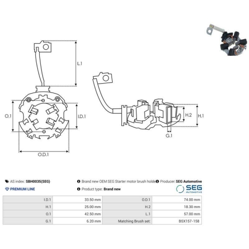 AS-PL Halter, Kohleb&uuml;rsten SEG Automotive SBH0035(SEG)