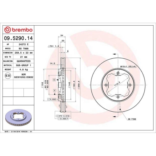 BREMBO Bremsscheibe PRIME LINE 09.5290.14