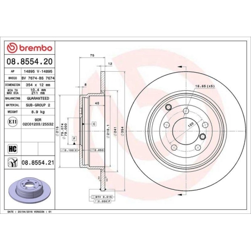 BREMBO Bremsscheibe PRIME LINE - UV Coated 08.8554.21