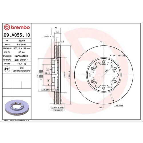 BREMBO Bremsscheibe PRIME LINE 09.A055.10