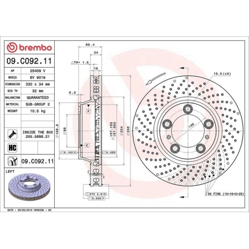 BREMBO Bremsscheibe PRIME LINE - UV Coated 09.C092.11