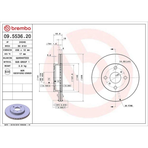 BREMBO Bremsscheibe PRIME LINE 09.5536.20