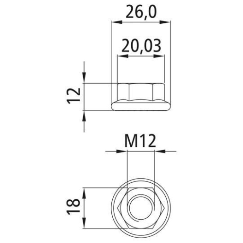 Sechskantmutter mit Flansch, verzinkt, M 12, Sperrverzahnung Suer 605647002