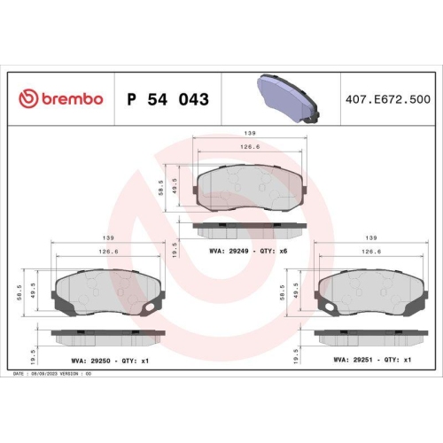 BREMBO Bremsbelagsatz, Scheibenbremse PRIME LINE P 54 043